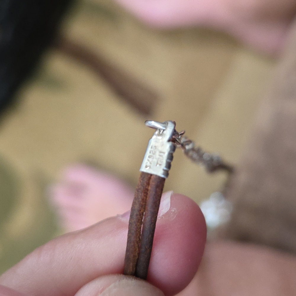 Sterling Leather Necklace With Crystals - Picture 4 of 8